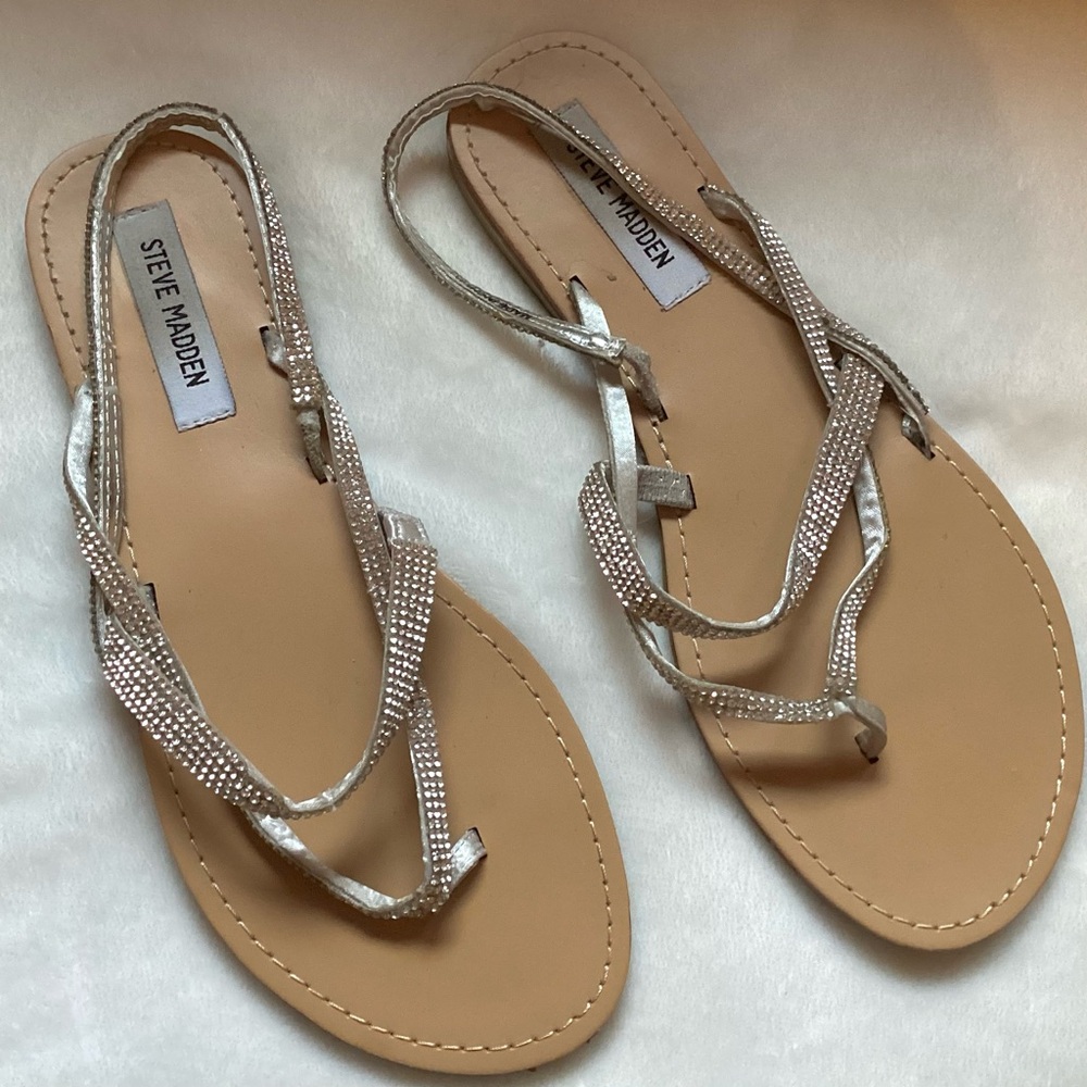 Steve Madden Clear Beaded Sandals Size 10 – Elastic Strappy Comfort